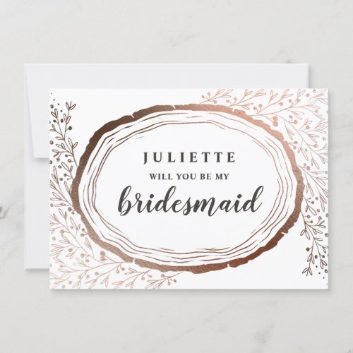 Rustic Wood Slice Copper Bridesmaid Proposal Card