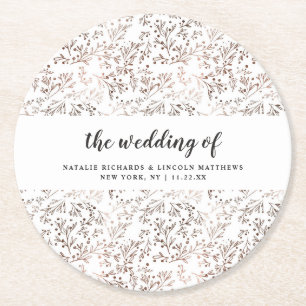 Rustic Wood Slice Copper Foil Autumn Fall Monogram Round Paper Coaster