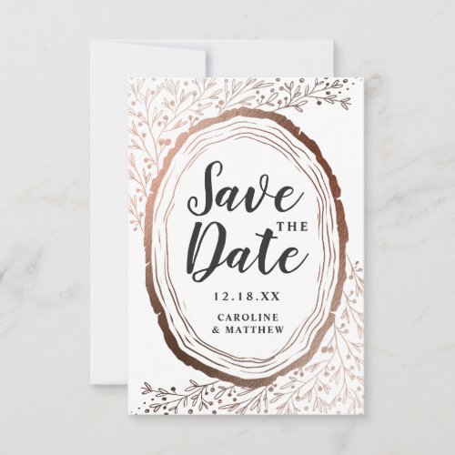 Rustic Wood Slice Copper Foil Autumn Fall Wedding Save The Date