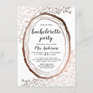 Rustic Wood Slice Copper Foil Bachelorette Party Invitation
