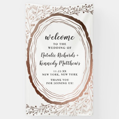 Rustic Wood Slice Copper Foil Fall Wedding Welcome Banner