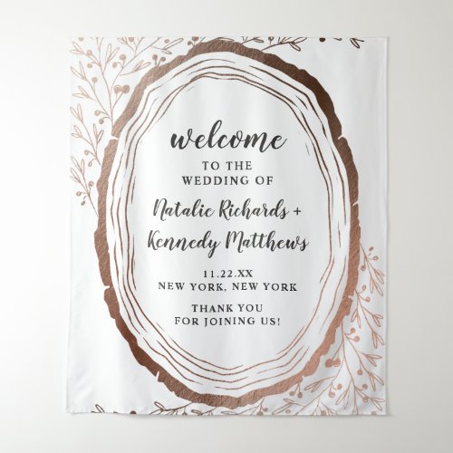 Rustic Wood Slice Copper Foil Fall Wedding Welcome Tapestry
