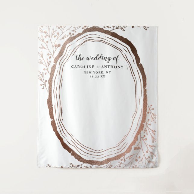 Rustic Wood Slice Copper Foil Photo Booth Backdrop (Front)