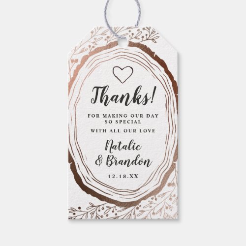 Rustic Wood Slice Copper Foil Wedding Thank You Gift Tags