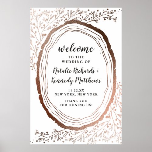 Rustic Wood Slice Copper Foil Wedding Welcome Sign