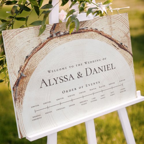 Rustic Wood slice Custom Order of events Welcome Foam Board