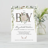 Rustic Wood Slice Greenery Baby Shower Invitation (Standing Front)