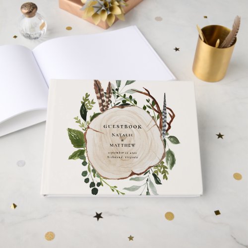 Rustic Wood Slice Greenery Botanical Wedding Guest Book