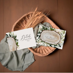 Rustic Wood Slice Greenery Botanical Wedding RSVP Note Card