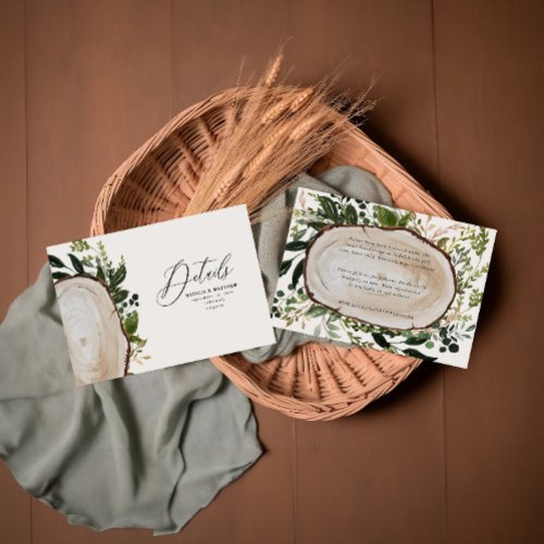 Rustic Wood Slice Greenery Botanical Wedding RSVP Note Card
