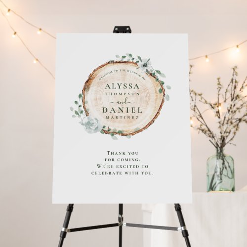 Rustic Wood Slice Greenery Floral Wedding Welcome Foam Board