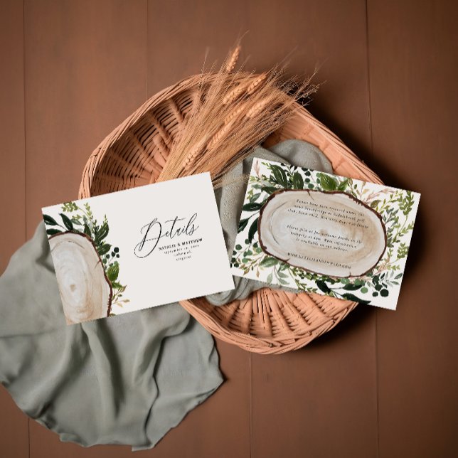 Rustic Wood Slice Greenery FoliageWedding Details Note Card (Creator Uploaded)