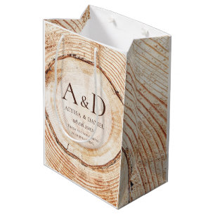 Rustic Wood Slice Monogram Wedding Favor Gift Bag