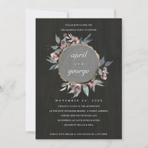 RUSTIC WOOD SLICE PINK FLORAL ENGAGEMENT INVITE