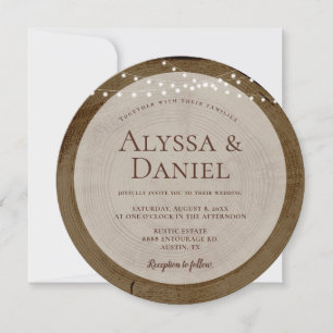 Rustic Wood Slice String Lights country Wedding Invitation
