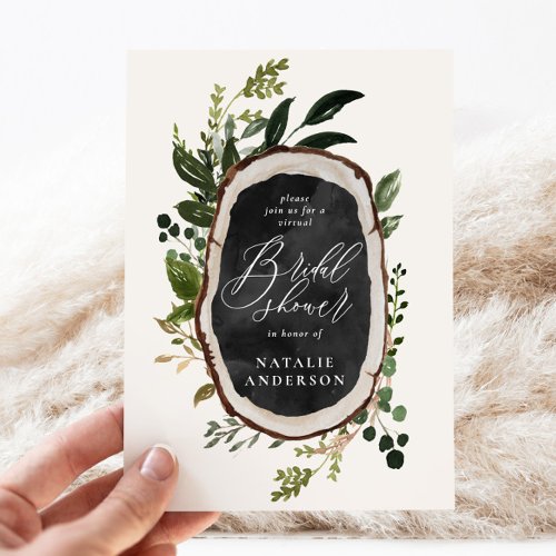 Rustic wood slice virtual bridal shower invitation