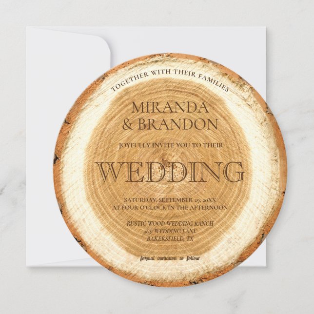 Rustic Wood Slice Wedding Invitation (Front)