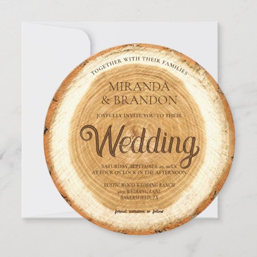 Rustic Wood Slice Wedding Invitation