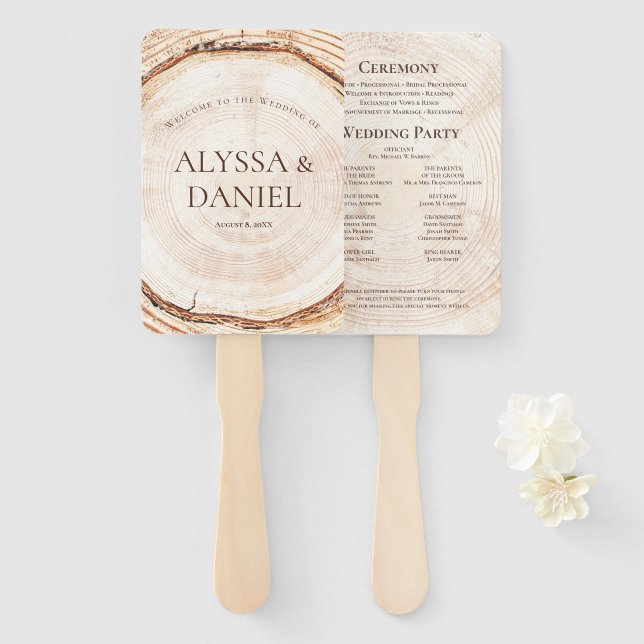 Rustic Wood Slice Wedding Program Fan Tree Ring Ce (Front and Back)