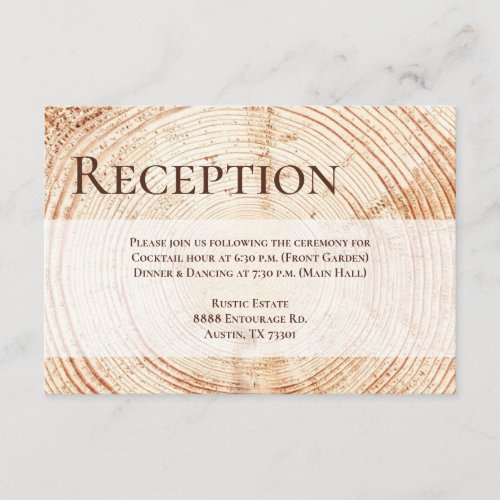 Rustic Wood Slice Wedding Reception Details custom RSVP Card