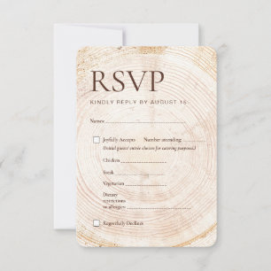 Rustic Wood Slice Wedding RSVP Card Meal Choice