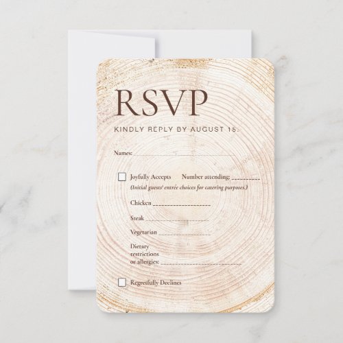 Rustic Wood Slice Wedding RSVP Card Meal Choice