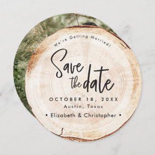 Rustic Wood Slice wedding Save the Date Invitation