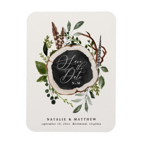 Rustic wood slice wedding save the date magnet