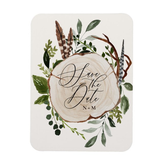 Rustic wood slice wedding save the date magnet (Vertical)