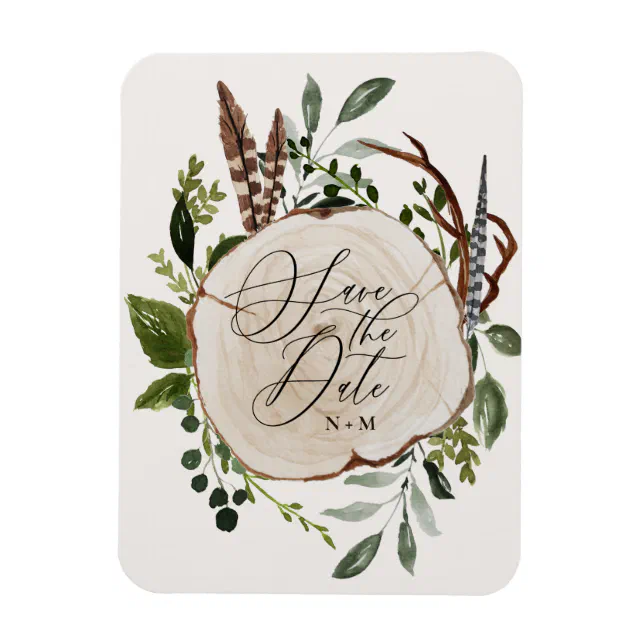 Rustic wood slice wedding save the date magnet | Zazzle