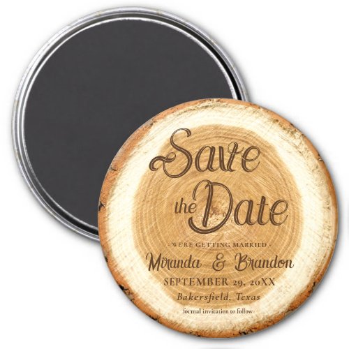 Rustic Wood Slice Wedding Save the Date Magnet