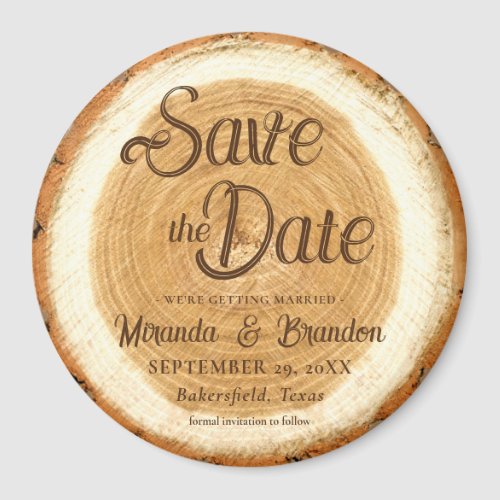 Rustic Wood Slice Wedding Save the Date Magnet