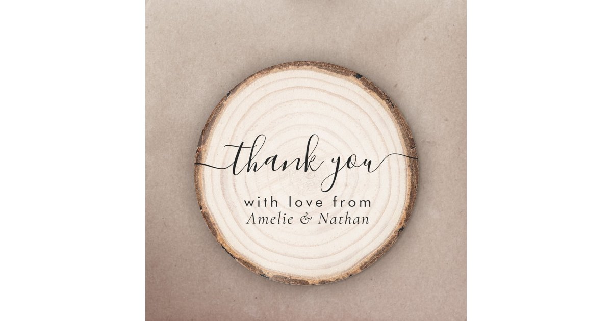 Rustic Wood Slice Wedding Thank You Classic Round Sticker | Zazzle