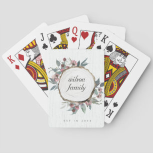 RUSTIC WOOD SLICE WILD PINK FLORAL EUCALYPTUS POKER CARDS