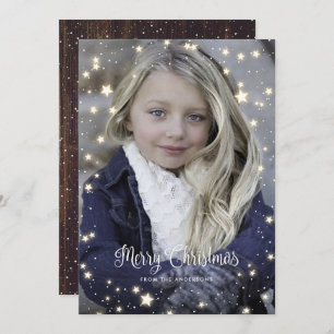 Rustic Wood Snow Stars Photo Christmas Cards