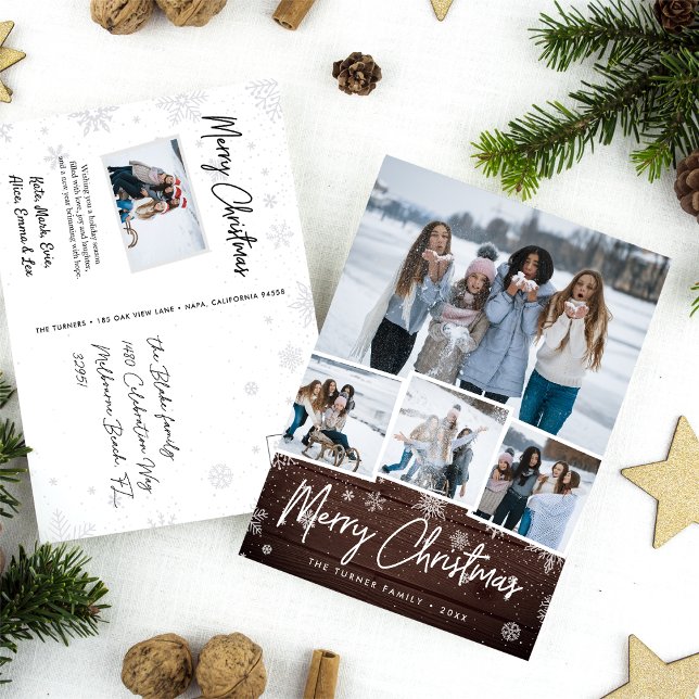 Rustic Wood Snowflake Christmas Photo Collage Holiday Postcard (Creator Uploaded)