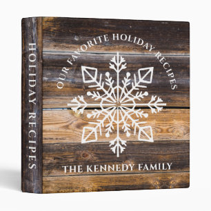 Rustic Wood Snowflake Holiday Recipes Cookbook 3 Ring Binder