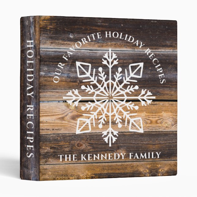 Rustic Wood Snowflake Holiday Recipes Cookbook  3 Ring Binder (Front/Spine)