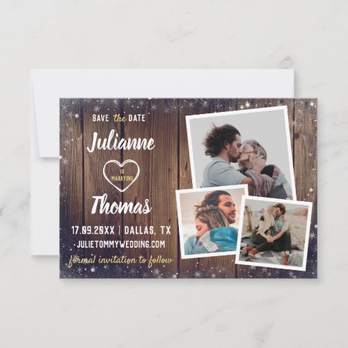 Rustic Wood Snowflake Holiday Wedding Photo  Save The Date
