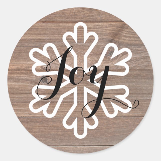 Rustic Wood Snowflake Joy - Circle Sticker (Front)