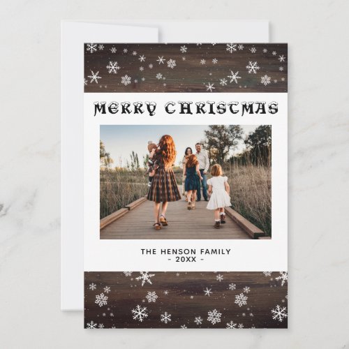 Rustic Wood Snowflake Merry Christmas Photo  Holid Holiday Card