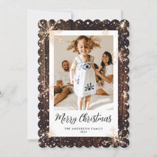 Rustic Wood Snowflake Photo Merry Christmas Card