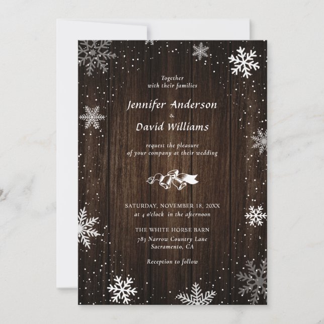 Rustic Wood Snowflake Winter Wedding Invitations (Front)