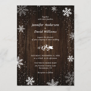 Rustic Wood Snowflake Winter Wedding Invitations