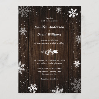 Rustic Wood Snowflake Winter Wedding Invitations