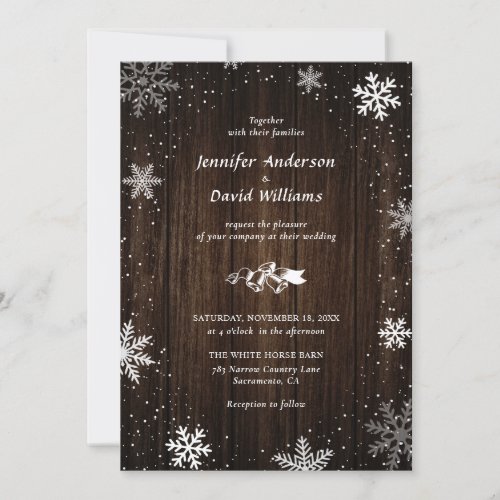 Rustic Wood Snowflake Winter Wedding Invitations