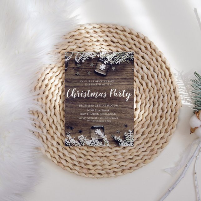 Rustic Wood Snowflakes Christmas Party Invitation (Creator Uploaded)