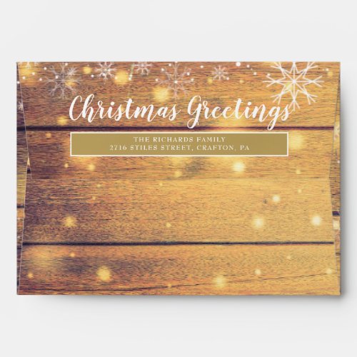 Rustic Wood Snowflakes Christmas Return Address Envelope