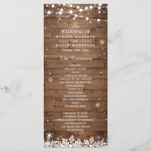 Rustic Wood Snowflakes Winter Wedding Program