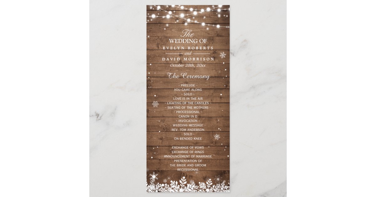 Rustic Wood Snowflakes Winter Wedding Program Zazzle Com